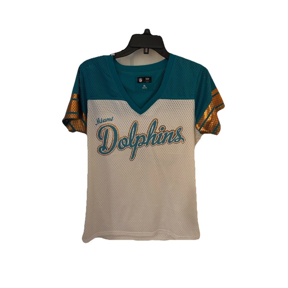 Miami Dolphins Women's Team Apparel Mesh Football Jersey Shirt  XL Preowned
